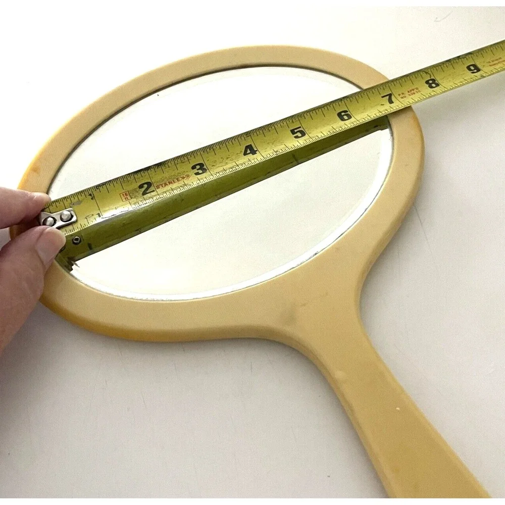 Antique Art Deco Ivorine Big Hand Mirror Celluloid Dresser Accessory Woman Retro